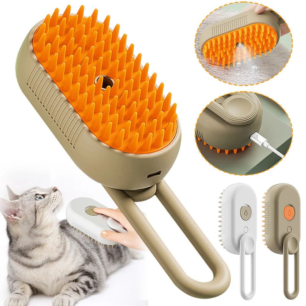 Pet Electric Steam Brush Cat Dog Cleaning Steamy Spray Massage Beauty Comb 3 In 1 Hair Removal Grooming Supplies Pet Accessories