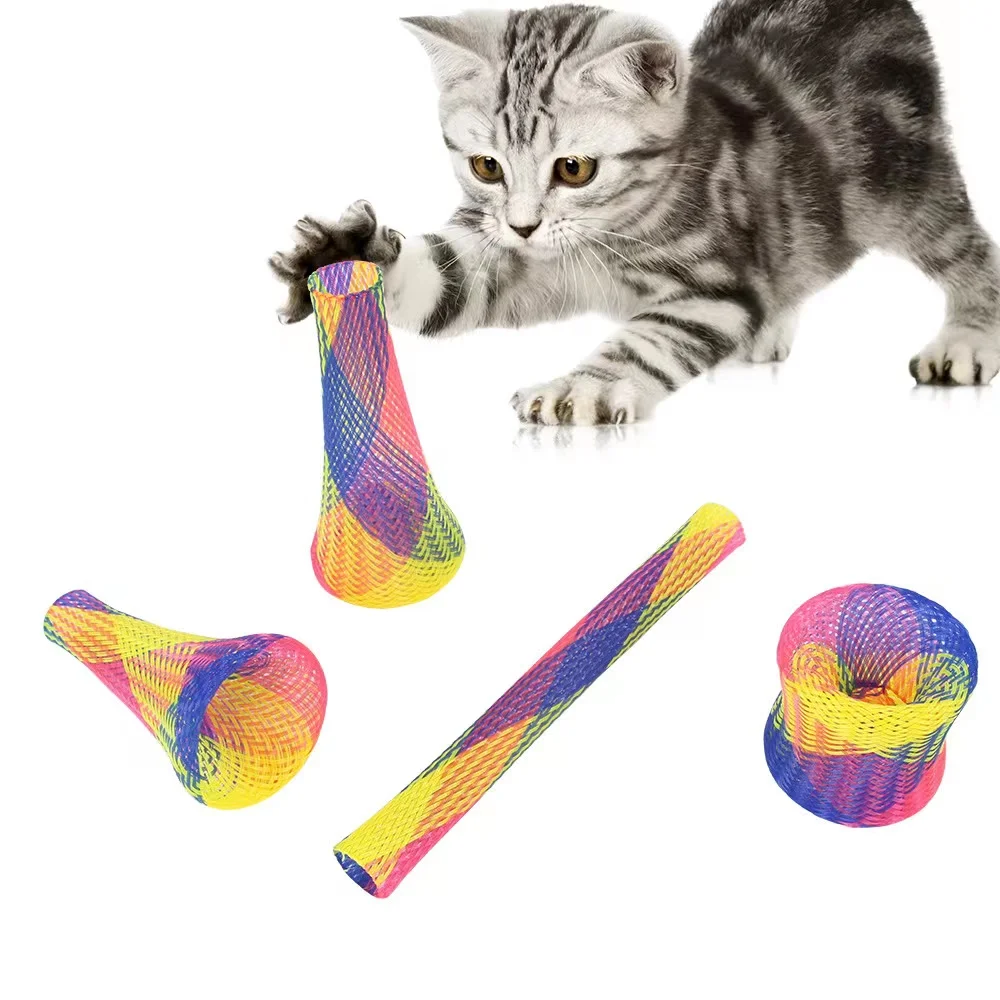 5pcs Pet Cat Bounce Toy Nylon Spring Bounce Fun Cat Interactive Supplies Spring Tube