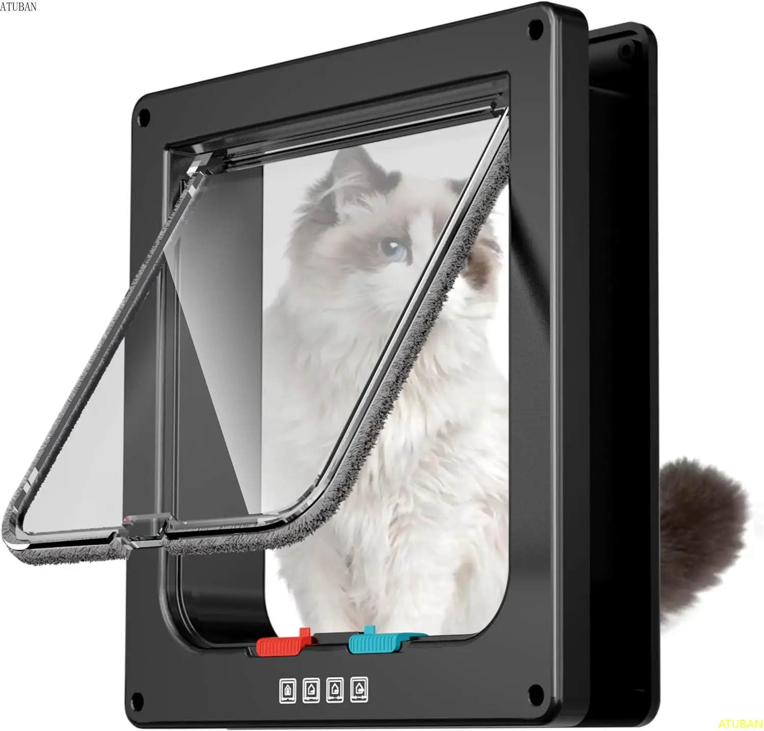 ATUBAN Large Cat Door Interior Door Pet Door for Cat Exterior Door 4 Modes Locking Suitable for Window and Wall,Strong Durable