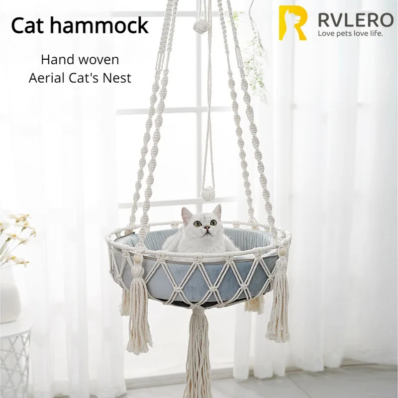 New Pet Hammock Cat Swing Hand Woven Cotton Rope Cats Hanging Basket  Kitten Hanging String Den Indoor Pend Nest Pets Supplies